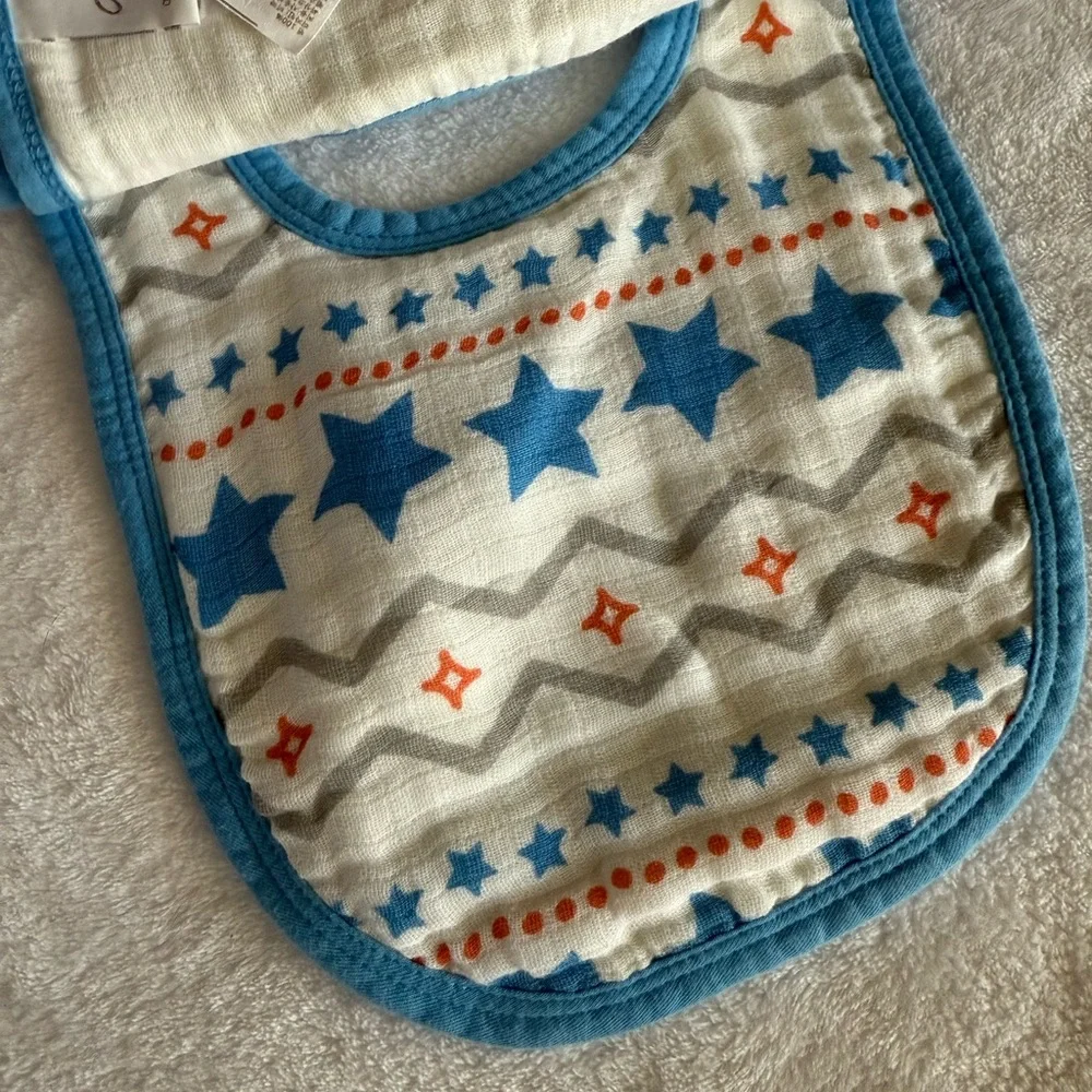 Aden + Anais Little Bibs - Orange and Blue Star Design NWT, retired pattern